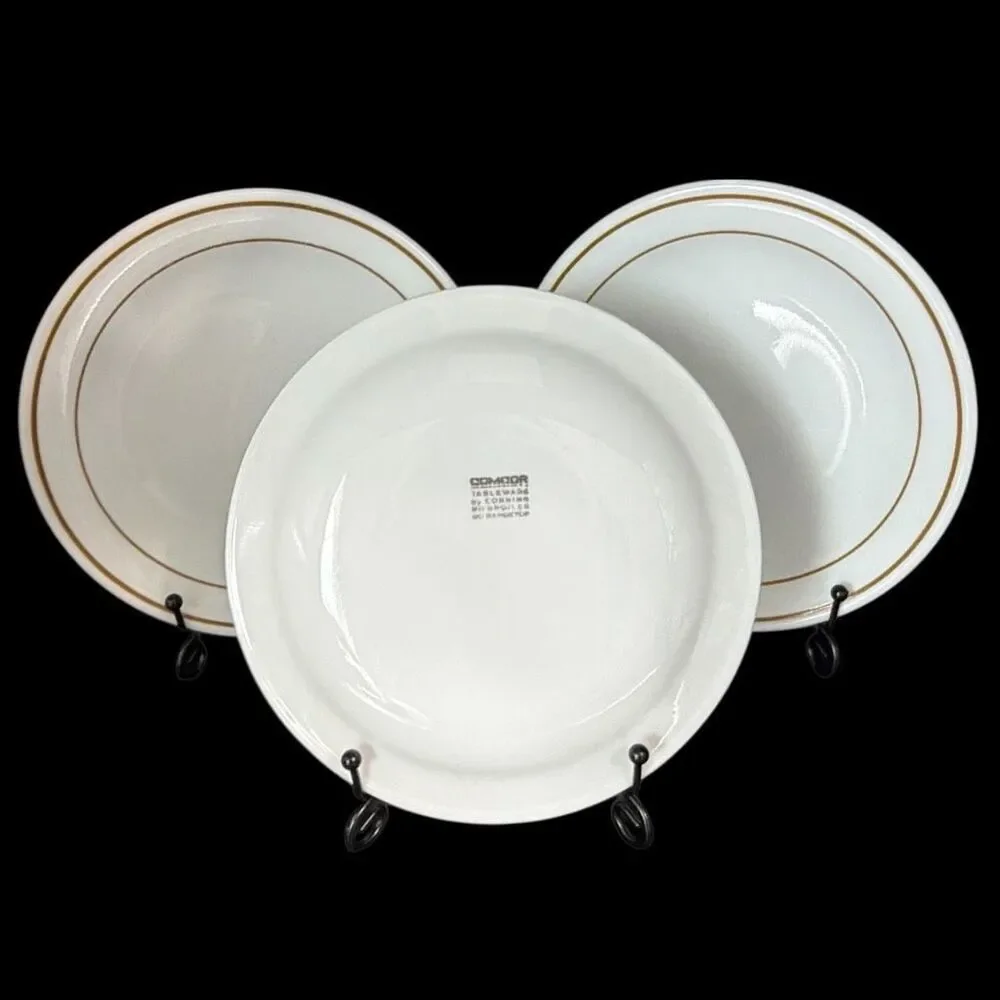 Vintage Comcor Corning Lariat Appetizer Plates Set of 7 White Tan Rim Restaurant